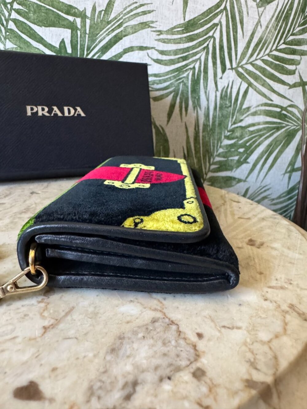 Prada Velluto Ricamo Velvet Embroidered Chain Wallet Clutch – Nero - Picture 4 of 12